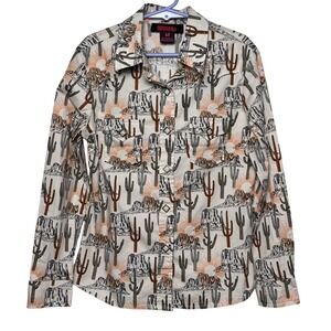 Rock & Roll Denim Girls Desert Cactus Pearl Snap Western Shirt Size Medium